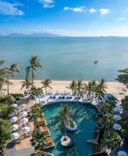 Anantara Bophut Resort pool og strand på Koh Samui