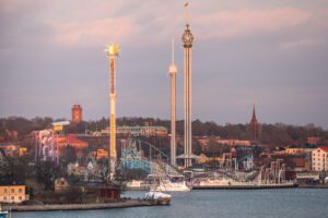 Gröna Lund i Stockholm ved solnedgang