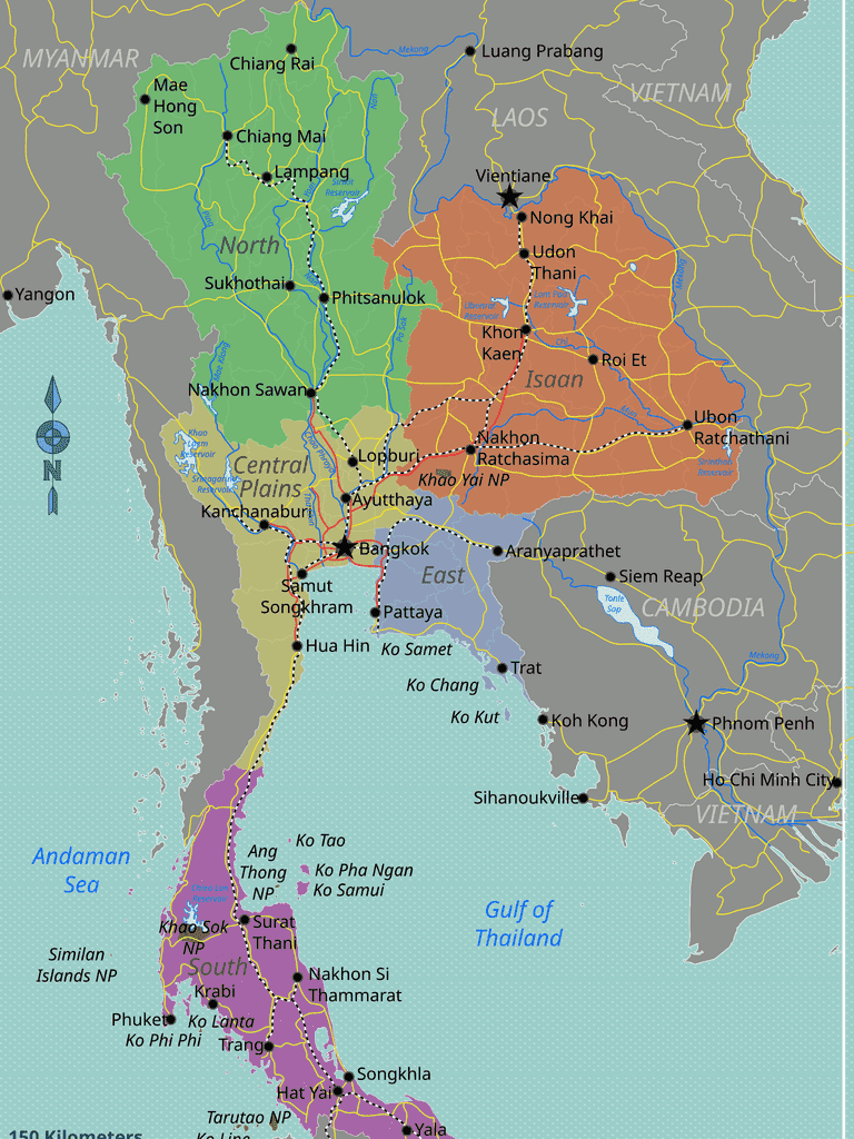 Kort over regionerne i Thailand
