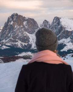 Victoria med udsigt til Sassolungo/Langkofel og Sasso Piatto/Plattkofel