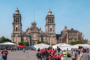 Mexico Citys zocalo med aktiviteter